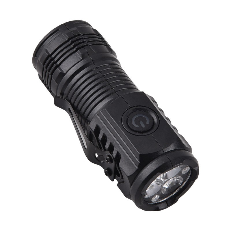 528USB three-hole rechargeable plastic flashlight, household flashlight, magnetic work light, hand-held portable mini lighting pen holder, small flashlight