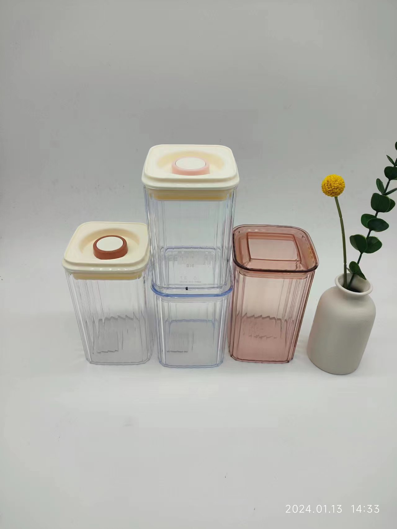 Storage tanks: Kitchen stackable storage tanks for grains and cereals, circular sealed tanks, food storage and storage tanks full figure