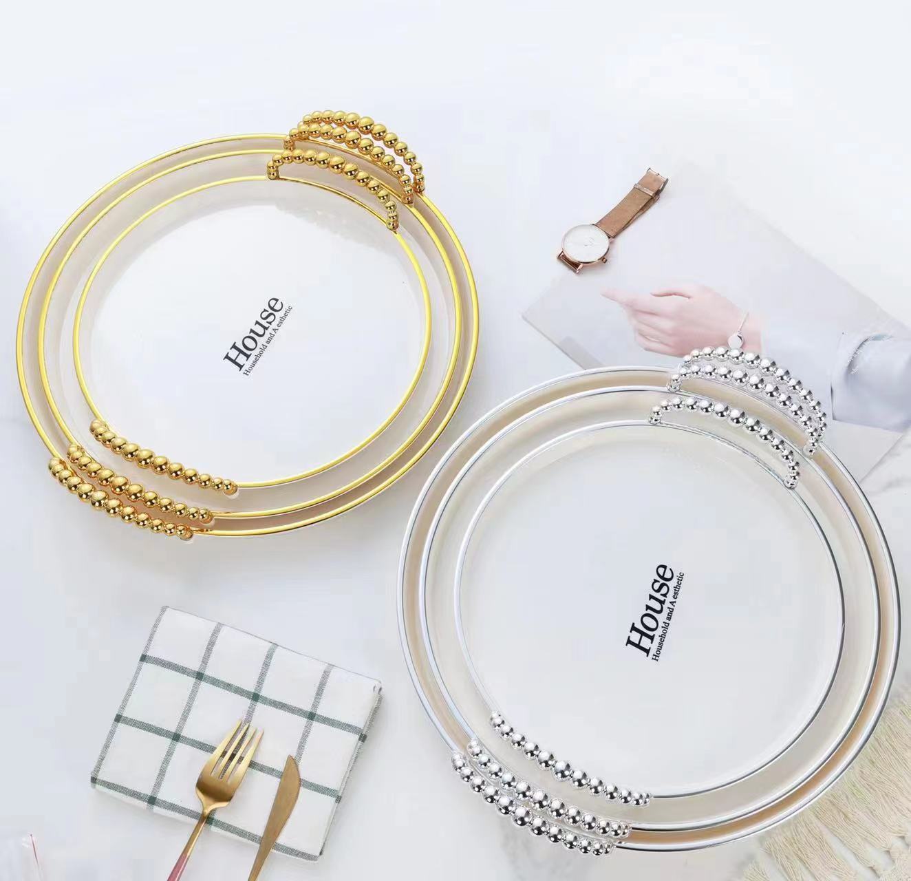 A set of PET light luxury trays for home dining, transparent tea cups, water cups, tea trays, plastic cups and plates, commercial dining plates details Picture