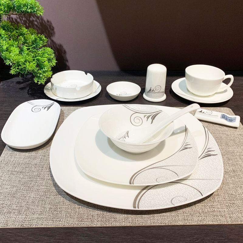 星级酒店摆台陶瓷八件套碗碟餐具饭店用品陶瓷九件套接待盘批发餐盘陶瓷新中式套装餐具盘子