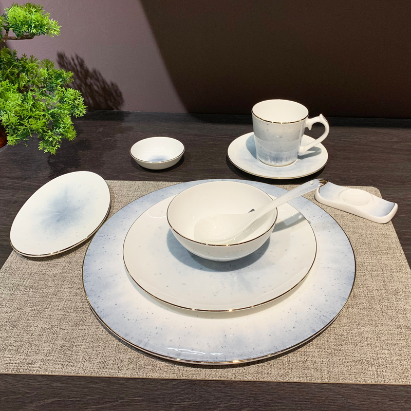 星级酒店摆台陶瓷八件套套餐高档会所餐厅简约陶瓷餐具批发陶瓷盘盘子碗陶瓷盘子
