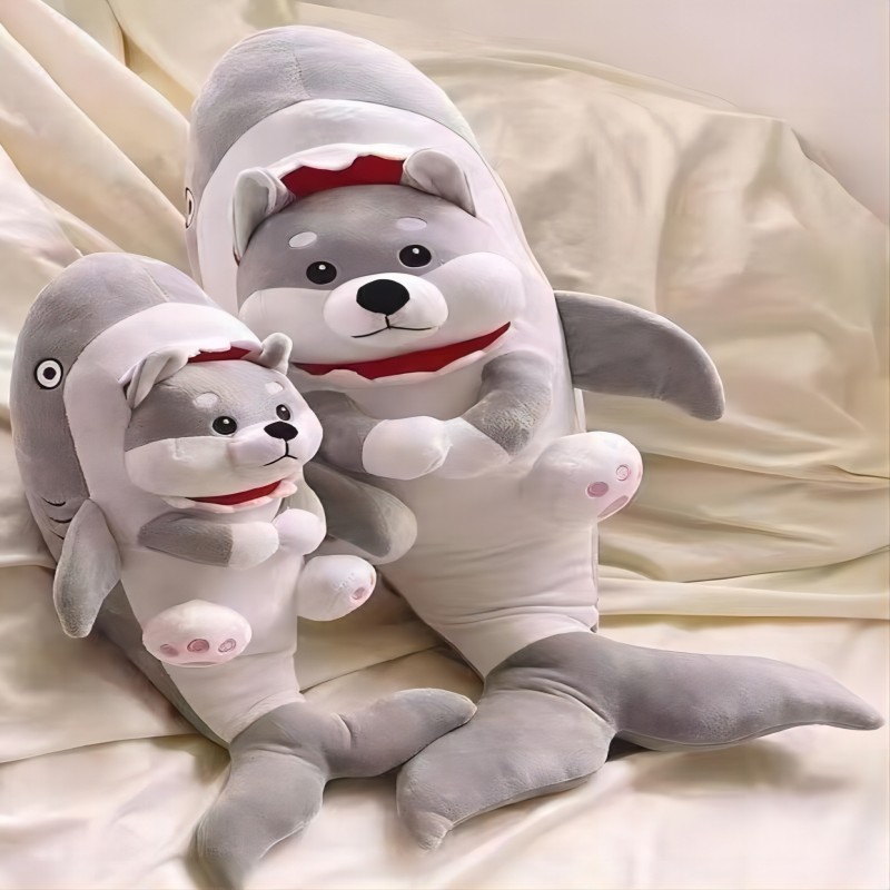 Dog Shark Doll Funny Plush Toy Sand Sculpture Shark Dog Doll Hug Pillow Girl's Birthday Gift Hug Sleep Doll