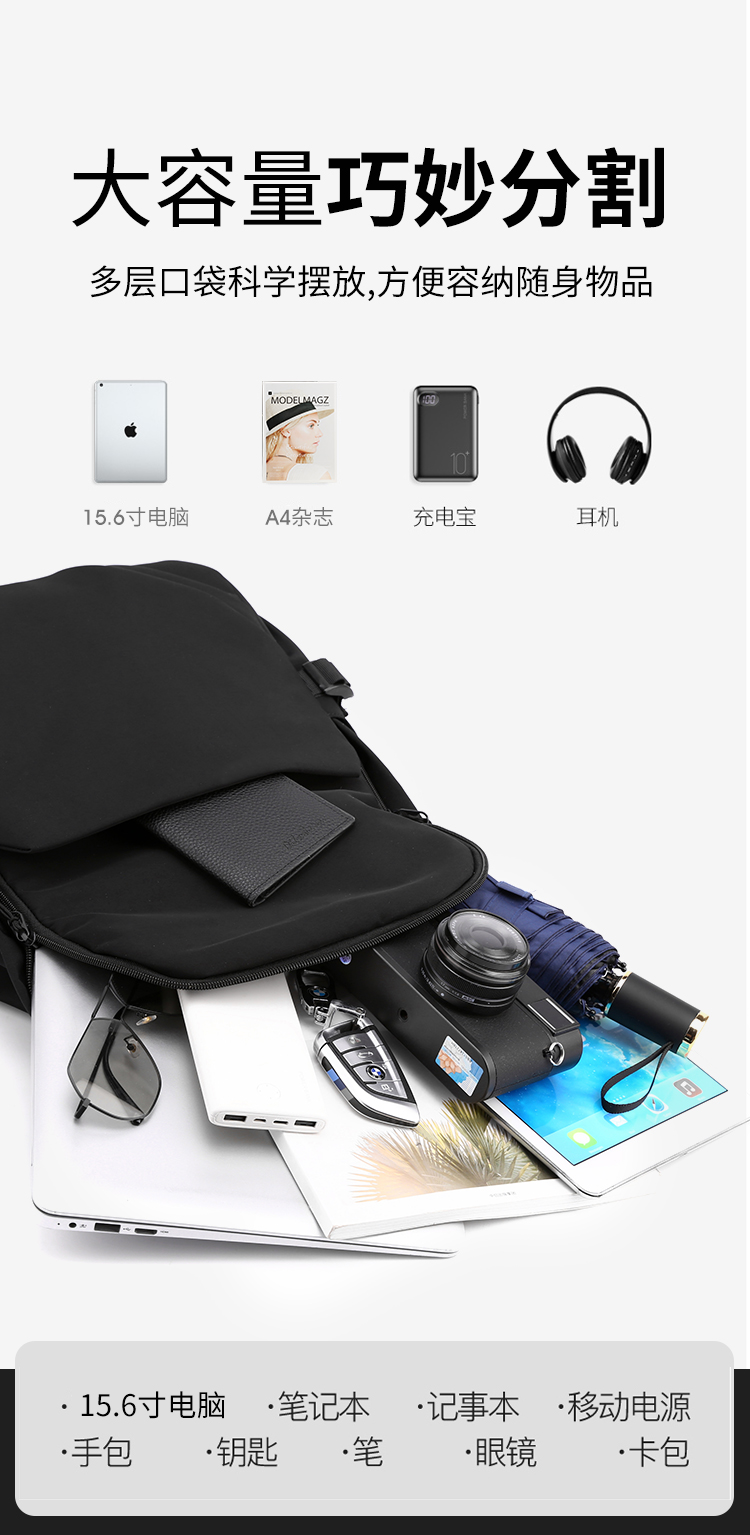 新款简约大气双肩包潮搭时尚休闲包轻便旅行包商务笔记本电脑背包详情5