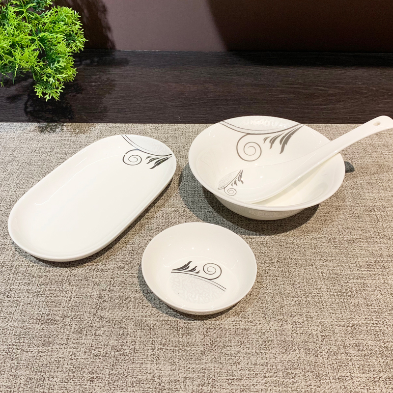 Star hotel table setting ceramic eight-piece set, tableware, restaurant supplies ceramic nine-piece set, reception plates, wholesale dining plates, ceramic new Chinese-style set tableware and plates Application Scenario