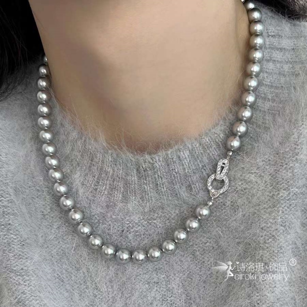 灰色珍珠项链女小众设计感高级颈链新款爆款毛衣锁骨链诗洛琪饰品