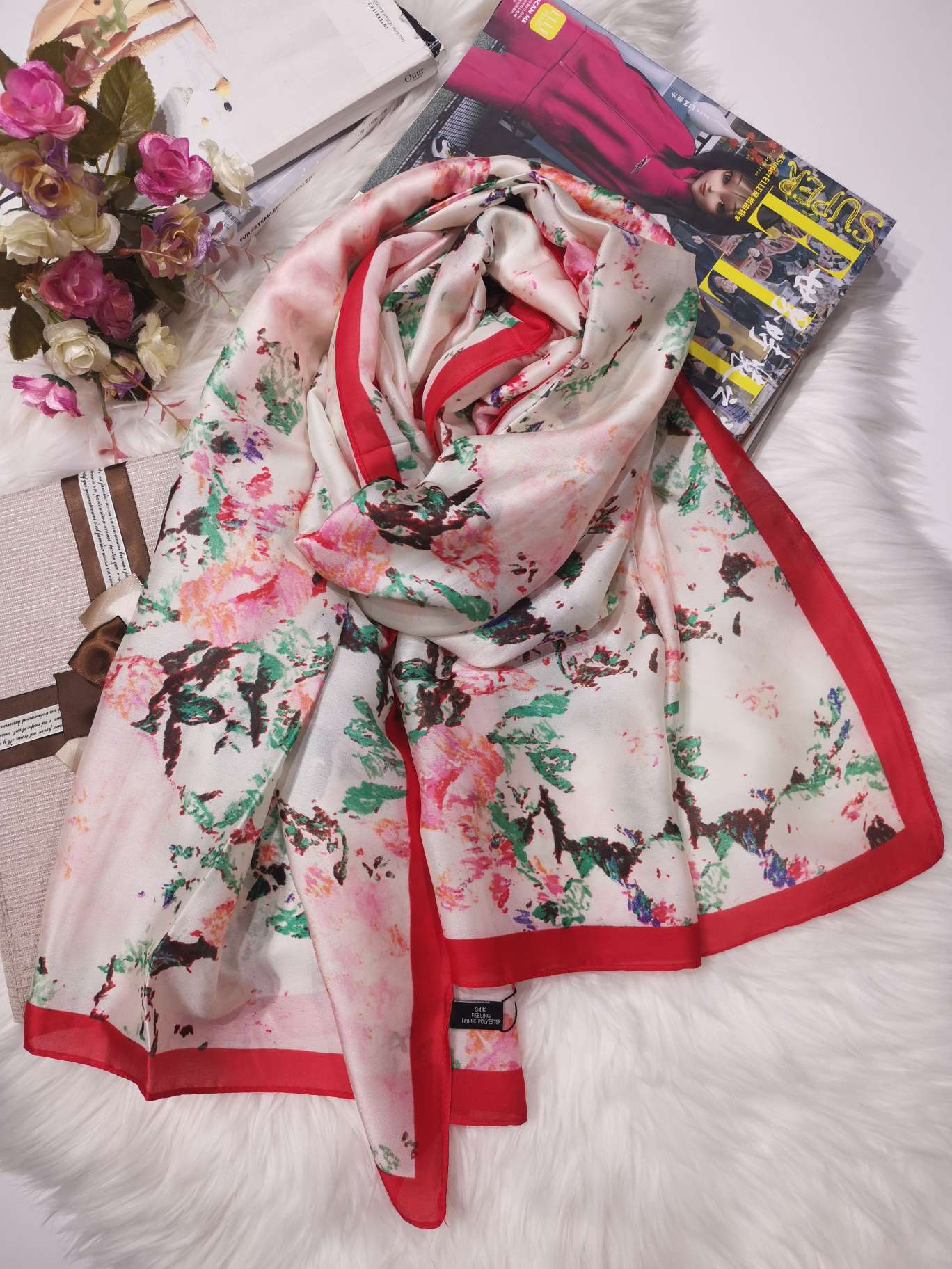 Large Silk Scarf For Women In Spring And Winter With A Shawl Dual Purpose Imitation Silk Thin Scarf 2 details Picture