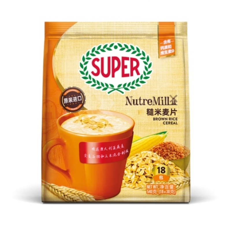 超级马来西亚进口原味麦片老人儿童早餐代餐辅食麦片轻饮食袋装 糙米麦片（18*30g）540g