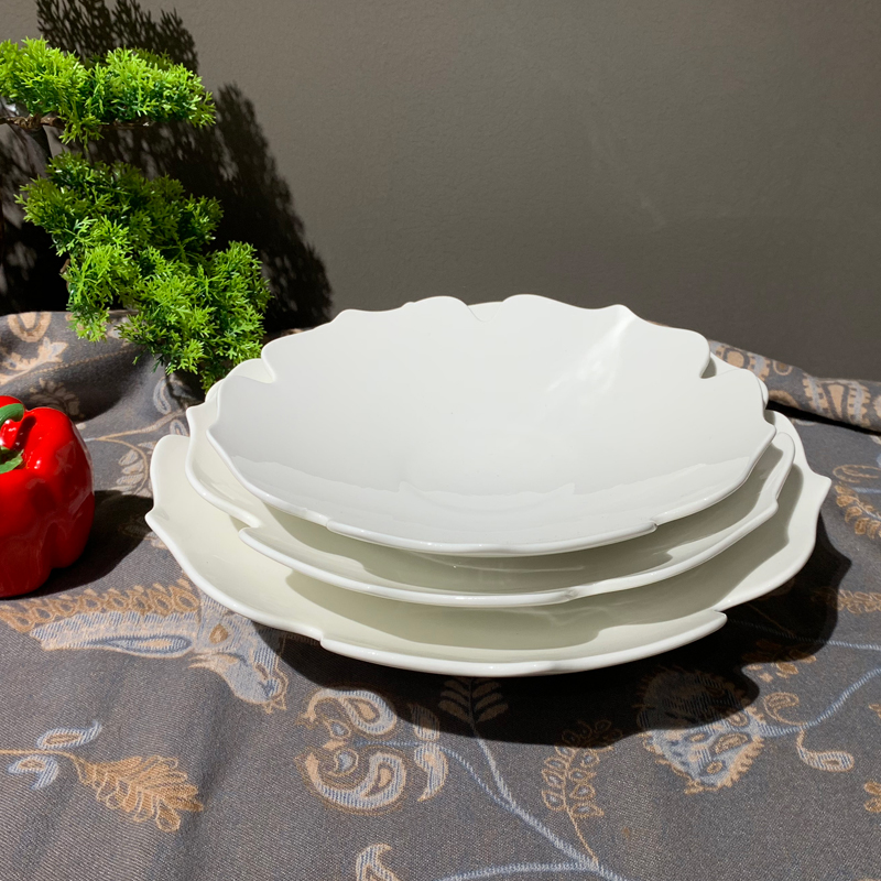 陶瓷餐具创意花边盘子炒菜盘中式餐厅简约纯白圆盘批发可定制