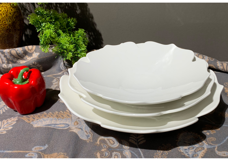 陶瓷餐具创意花边盘子炒菜盘中式餐厅简约纯白圆盘批发可定制详情1