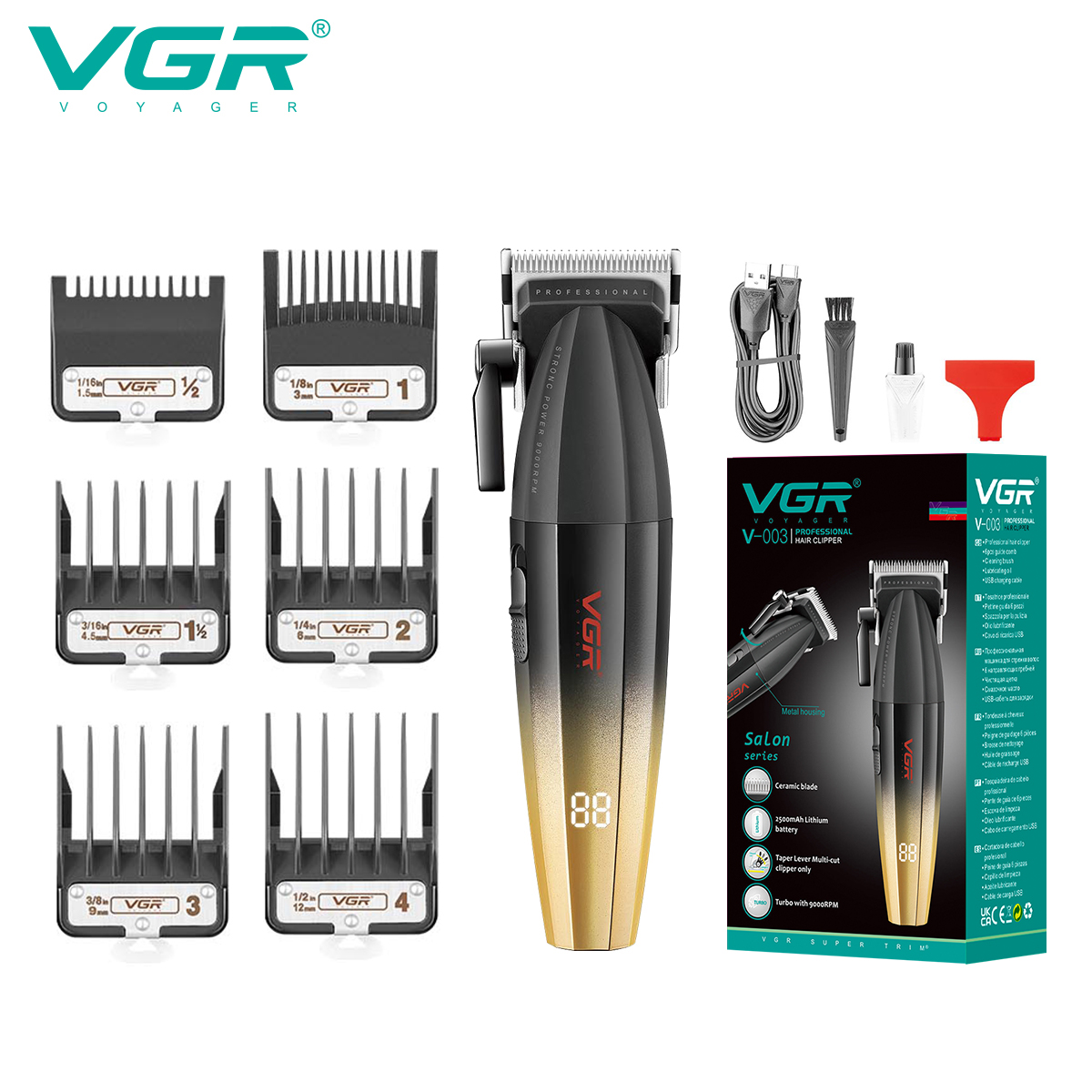 VGR003 metal gradient hair clipper electric pusher high-power hairdressing tool salon digital display professional electric pusher