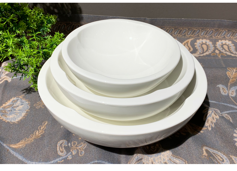 纯白简约酒店用品后厨陶瓷炒菜盘子大排档餐厅上汤菜盘荷口汤碗陶瓷盘子详情1