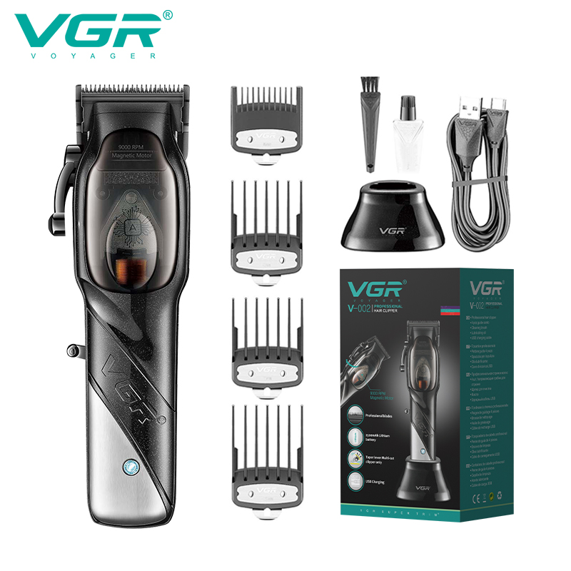 VGR002 new rechargeable electric hair clipper with oil head, gradient trimming, and base, suitable for home use. full figure