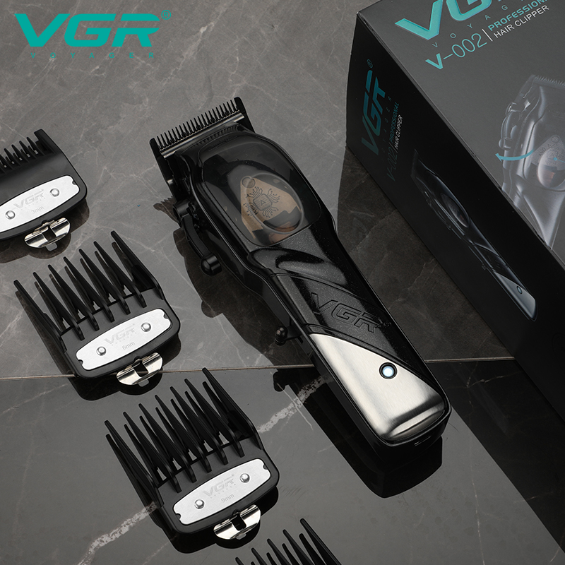VGR002 new rechargeable electric hair clipper with oil head, gradient trimming, and base, suitable for home use. Item Picture