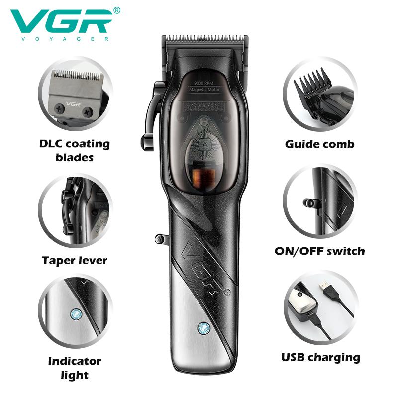 VGR002 new rechargeable electric hair clipper with oil head, gradient trimming, and base, suitable for home use. details Picture