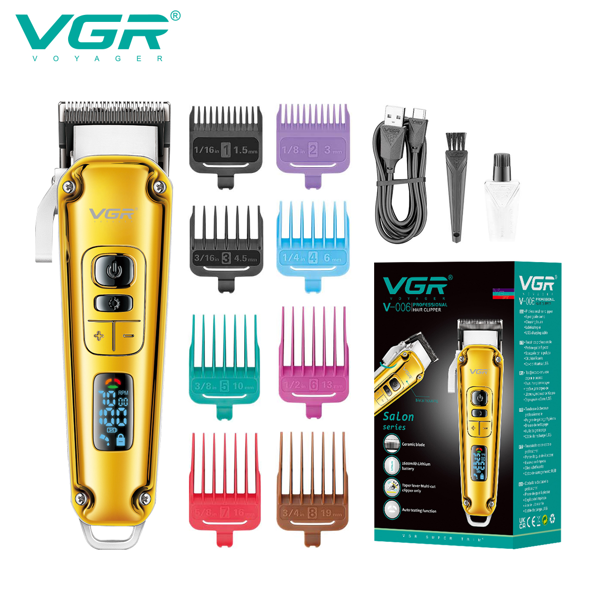 VGR006 Cross-border New Metal Hair Clipper, Golden Electric Hair Salon with Digital Display, Professional Electric Hair Trimmer. thumbnail