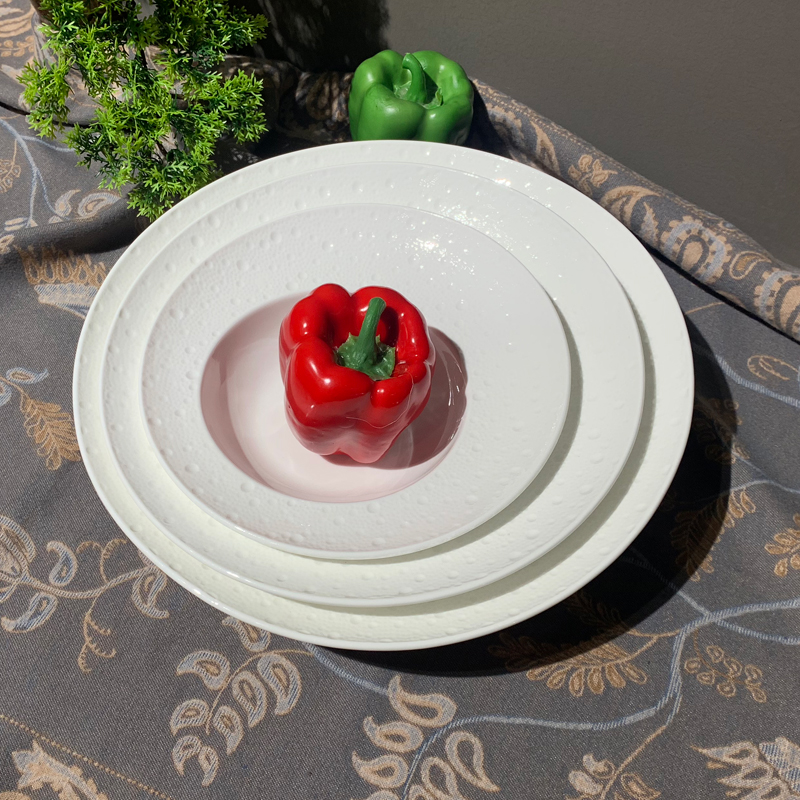 酒店用品新款陶瓷餐具纯白色大碗汤碗斜边沙拉碗帽碗后厨炒菜盘图