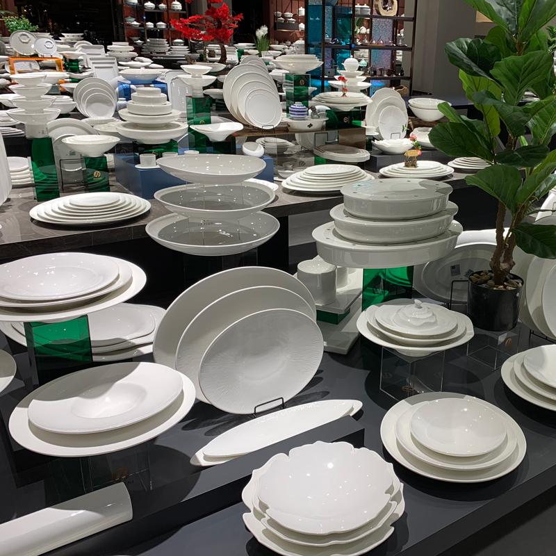 New hotel supplies: Ceramic tableware, pure white large bowls, soup bowls, beveled salad bowls, hat bowls, and kitchen stir-frying plates Item Picture