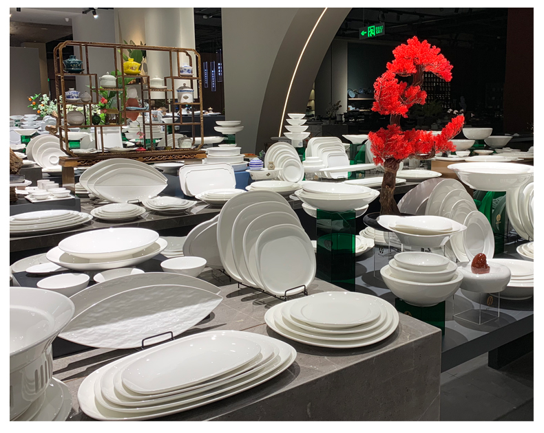 陶瓷白色长方形盘石头纹叶子盘碟子酒店摆盘家用寿司盘点心盘批发详情8