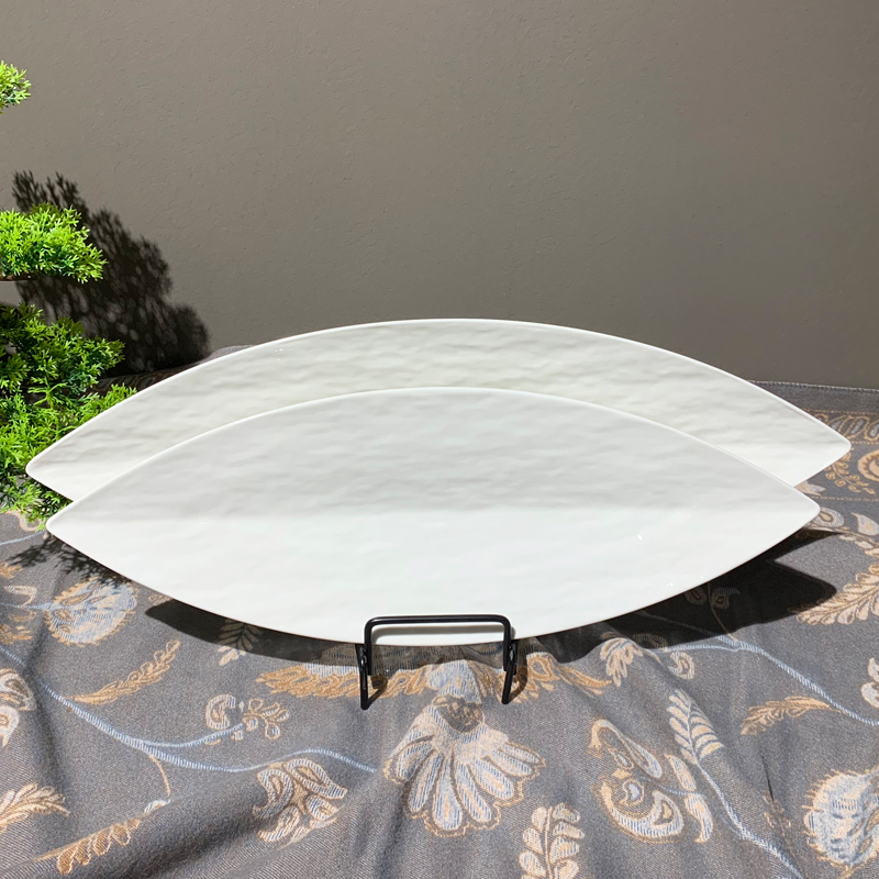 陶瓷白色长方形盘石头纹叶子盘碟子酒店摆盘家用寿司盘点心盘批发