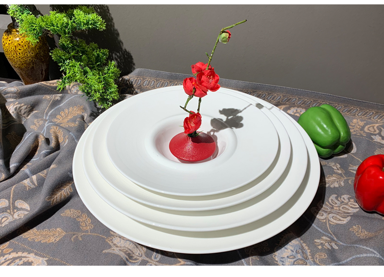Wholesale of creative 10-14.5-inch round wide-edge bowls, ceramic dessert plates, deep plates, Western dining plates and hotel supplies pic 1