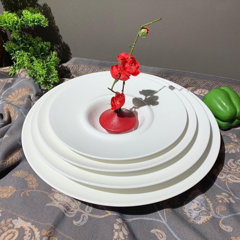 创意款10-14.5寸圆宽边碗陶瓷甜品盘深盘西餐盘酒店用品批发