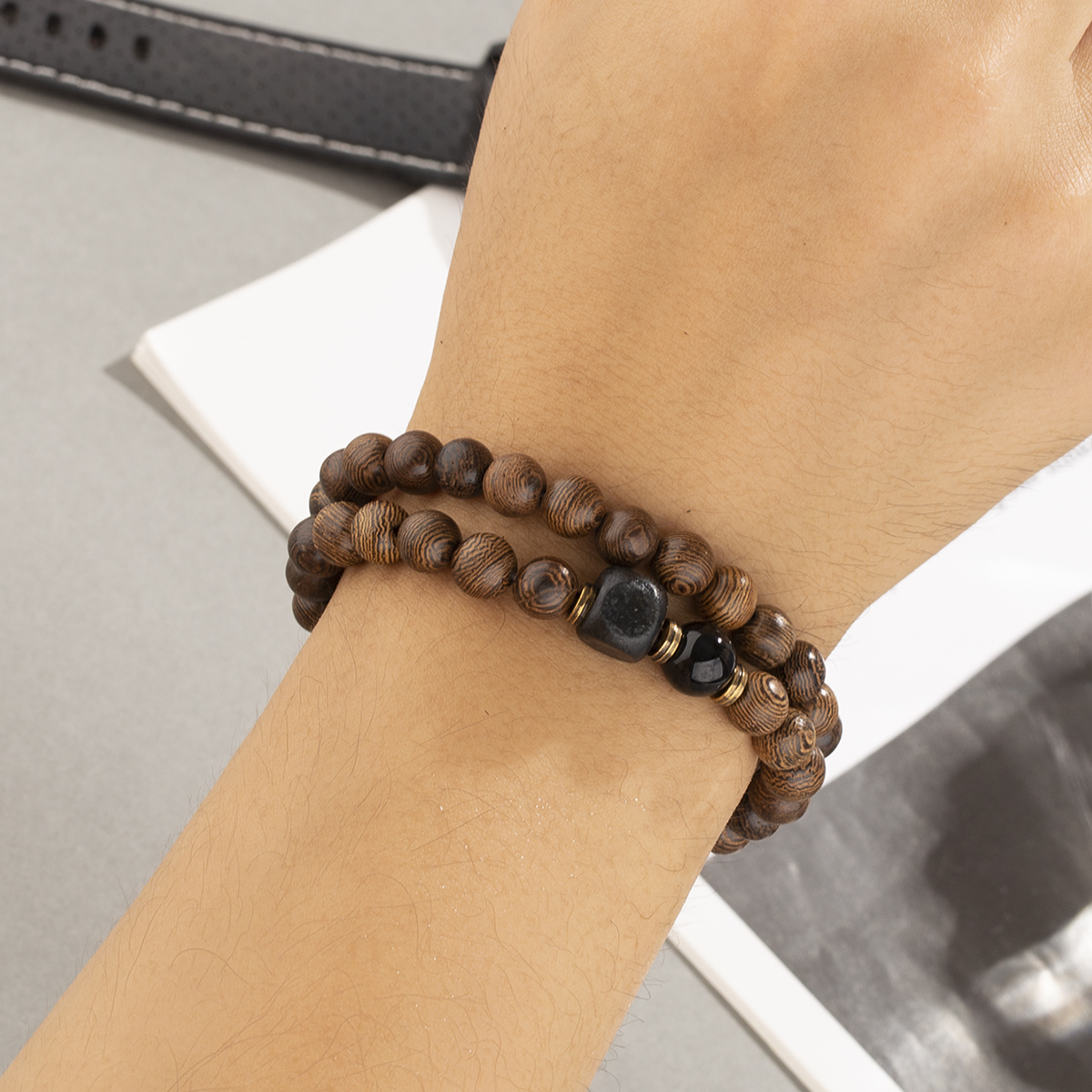 爆款国潮复古创意天然檀木佛系手串 民族风木质佛珠小清新手链