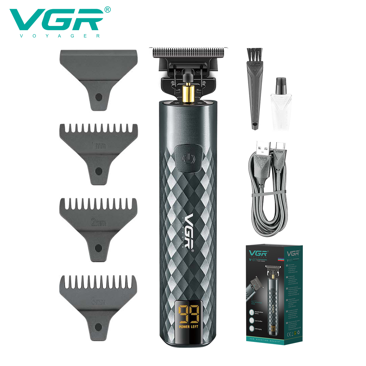 VGR077跨境复古油头电推剪T9推白雕刻小推子发廊专业电动理发器