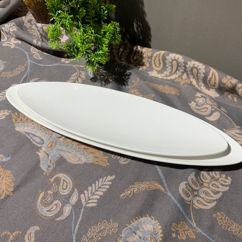 酒店用品陶瓷餐具日式寿司盘 14寸 16寸旦形烤鱼盘寿司盘子批发