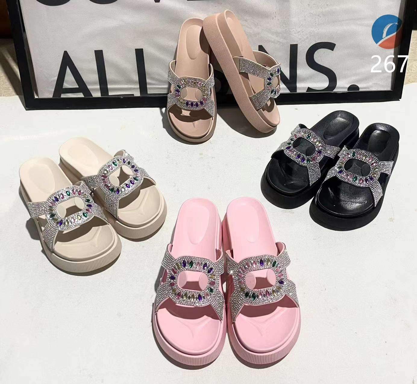 2023 new style of sandals female summer wear fashion with high heels thick sole net red flip-flops beach shoes seaside slippers