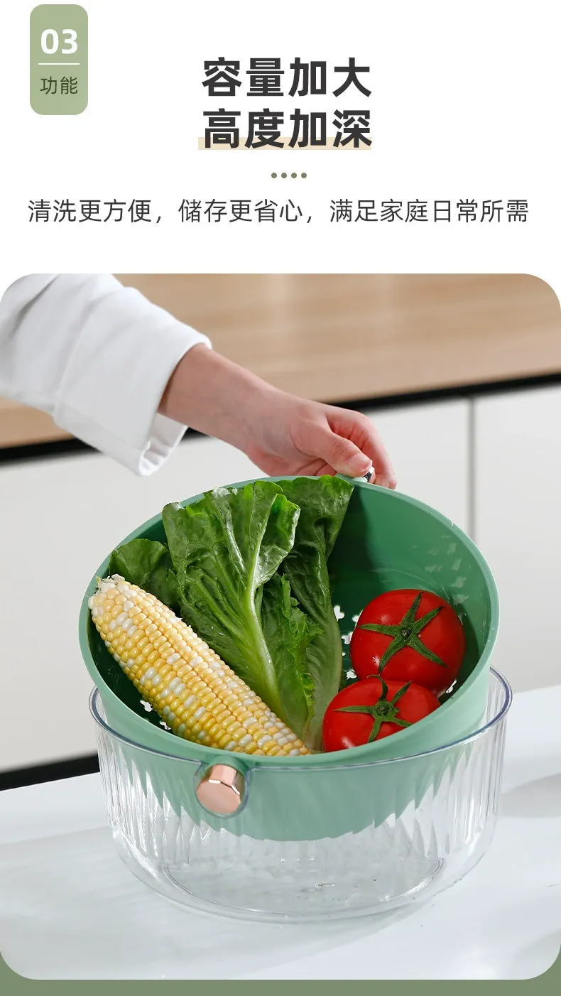 Y12-675 Household double-layer draining basin, kitchen durable storage basket, multi-functional vegetable washing basket, draining basket detail image 4