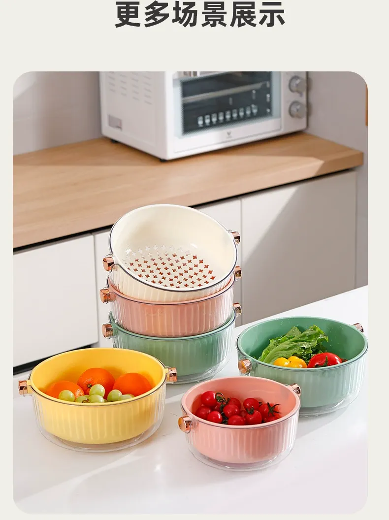 Y12-675 Household double-layer draining basin, kitchen durable storage basket, multi-functional vegetable washing basket, draining basket detail image 10