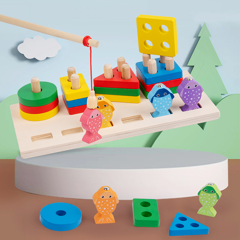 宝宝蒙氏早教几何形状套柱积木3益智力儿童拼装配对认知玩具积木玩具