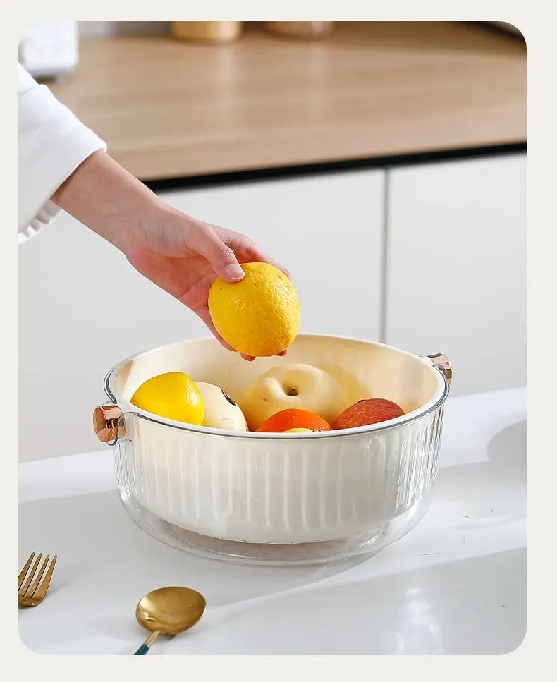 Y12-675 Household double-layer draining basin, kitchen durable storage basket, multi-functional vegetable washing basket, draining basket detail image 7