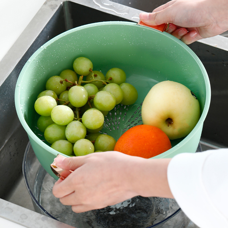 Y12-875双层沥水篮厨房加厚塑料淘米篮子多功能镂空洗菜盆洗菜篮