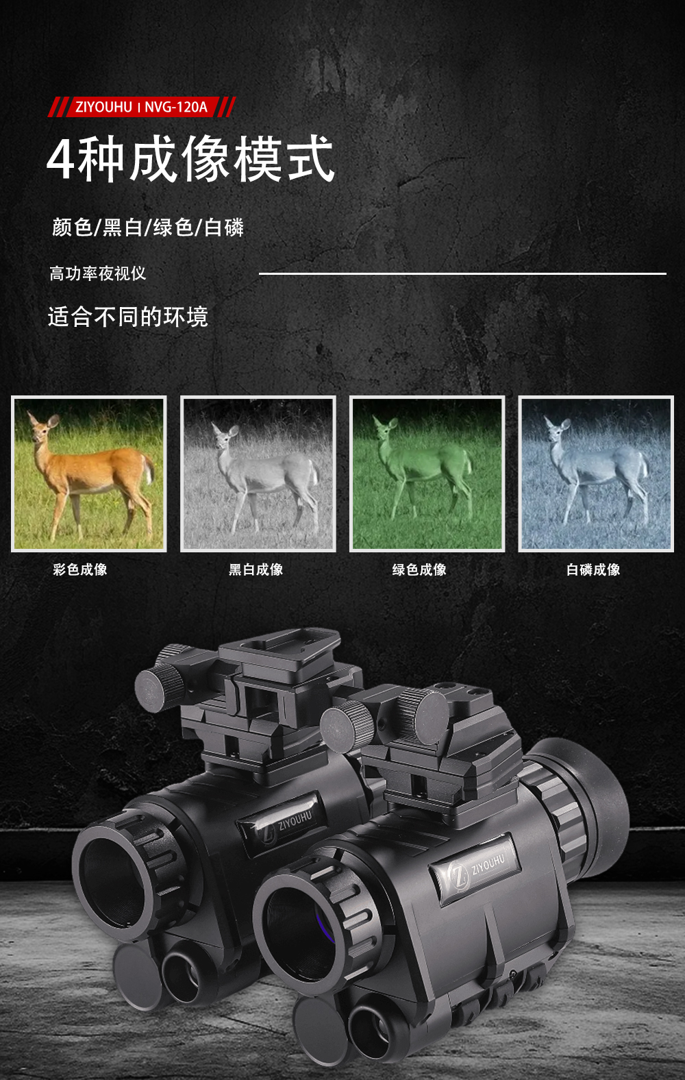 自由虎ZIYOUHU NVG-120A双筒头戴夜视仪头盔式单眼转双眼双目双筒红外高清数码夜间全黑观察详情4