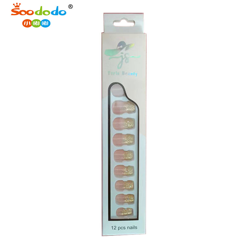 鑫都文化集团荣耀出品XDXX-0234纯色葱粉凝胶美甲贴欧美半固化UV指甲贴亚马逊简约款美甲贴纸成人散粉穿戴甲美甲