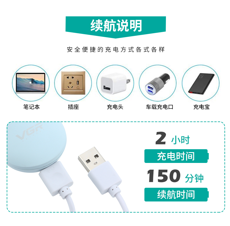 VGR203宠物理发器推毛剃毛专业电推子狗狗猫咪家用陶瓷充电理发剪详情6