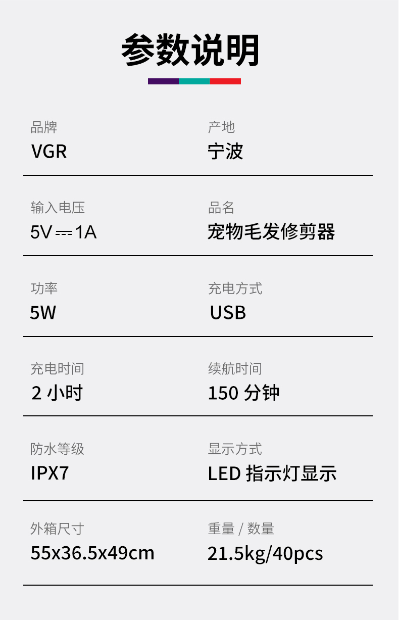 VGR203宠物理发器推毛剃毛专业电推子狗狗猫咪家用陶瓷充电理发剪详情8