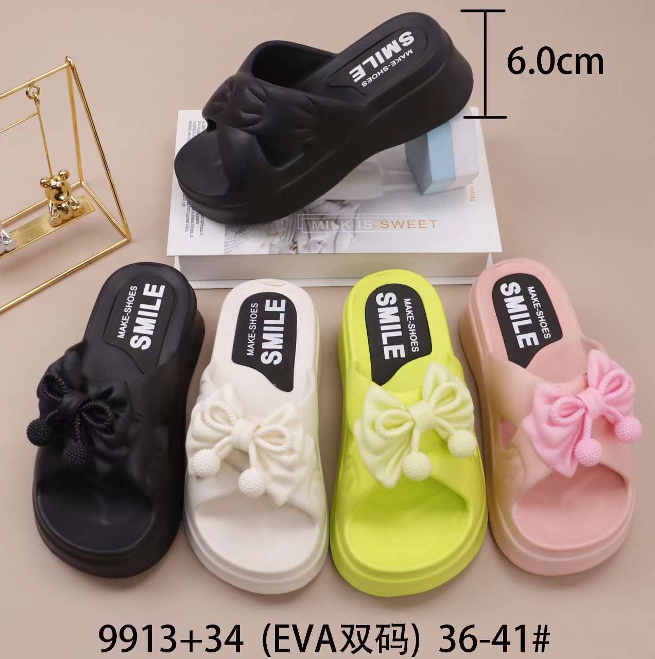 Women's stylish summer slippers with bow heels