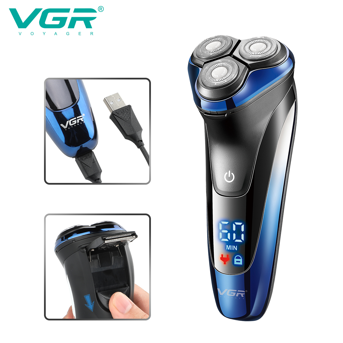 VGR387智能3D浮动电动剃须刀充电6级防水刮胡刀三头男士胡须刀产品图