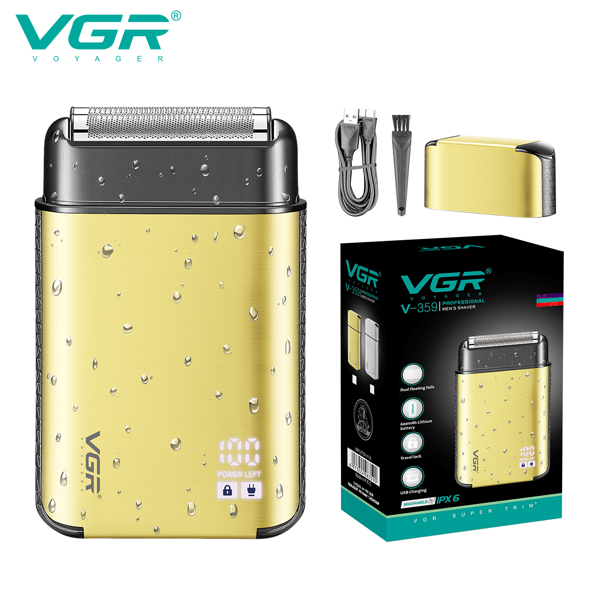 VGR359 Metal reciprocating razor with LED liquid crystal digital display, IPX6 waterproof, high-power portable razor