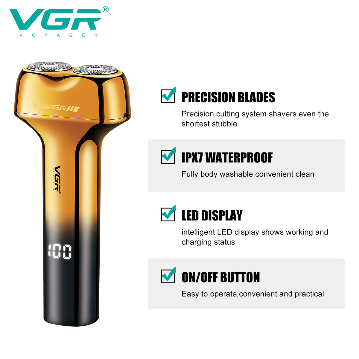 VGR7 waterproof double-head shaver, cross-border USB charging, professional portable electric clipper, household V-389 details Picture