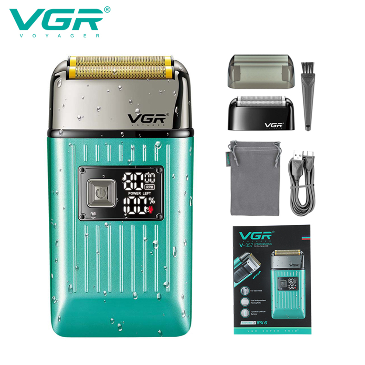 VGR357跨境刮胡刀套装鬓角修理刀光头理发器数显男士往复式剃须刀