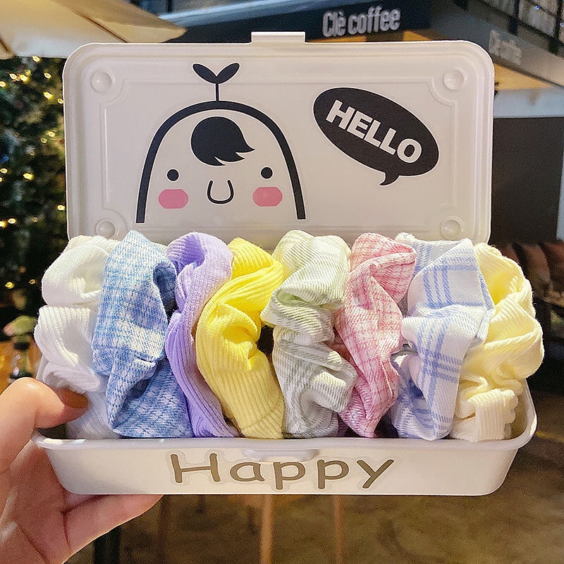 Set Of Sweet Sausage Circle Large Intestine Scrunchie Female Korean Version Of Students Cute Leather Band Stuffed Balls Head String All Match Fat Sausage Fairy Combination Specification drawing