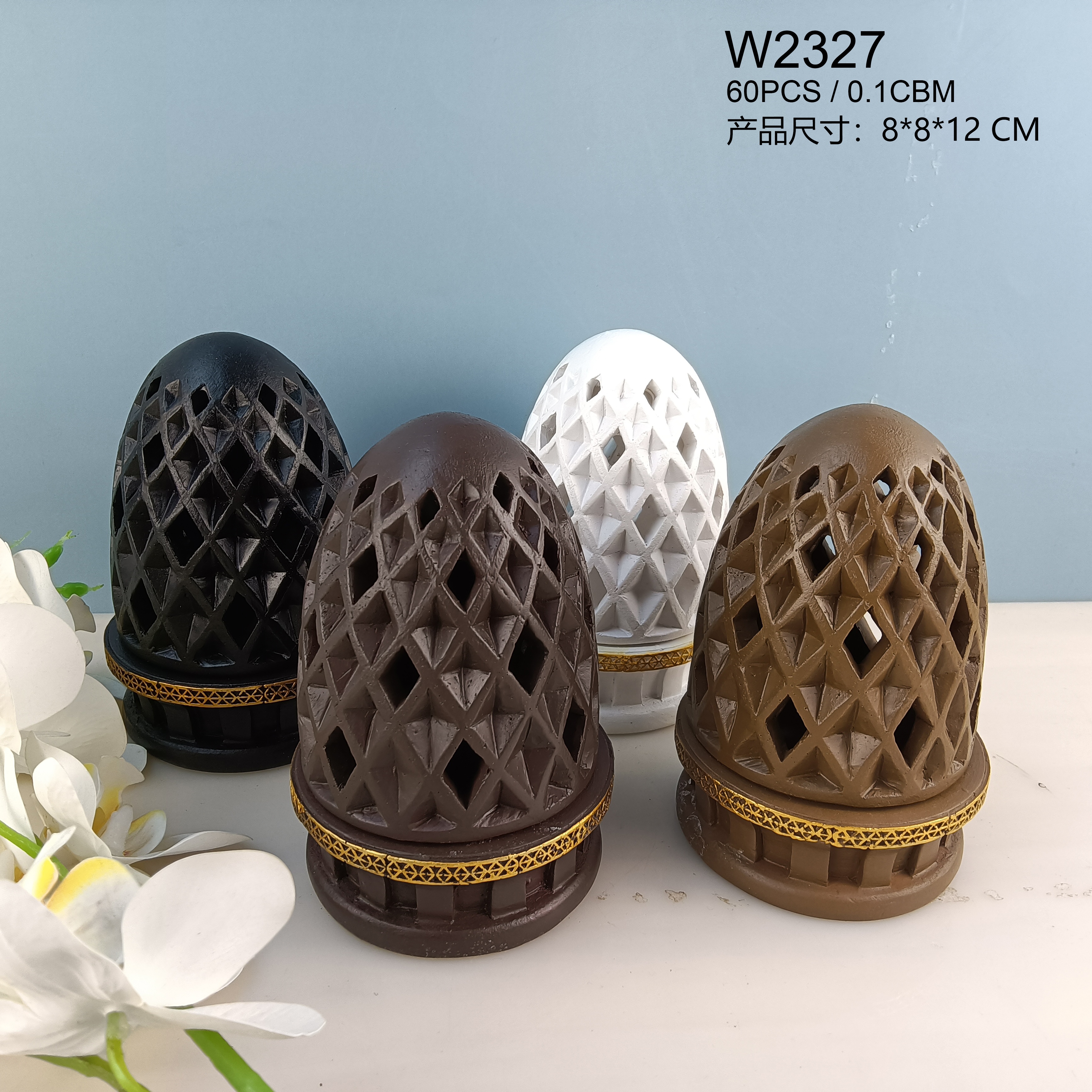 Cross-border new simple creative design resin Middle East carbon Incense burner Muslim home decoration crafts Incense burner Specification drawing