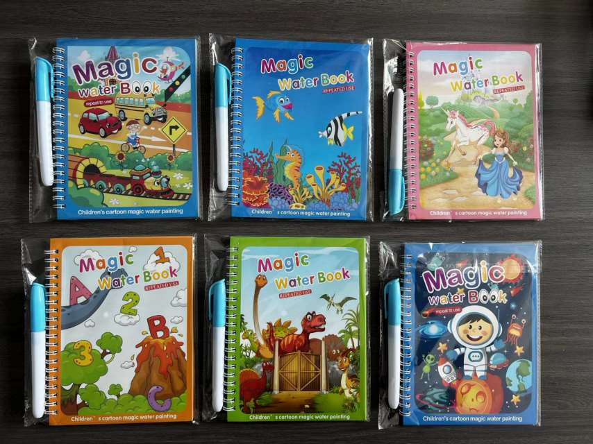 There are 6 watercolor drawing books with pens