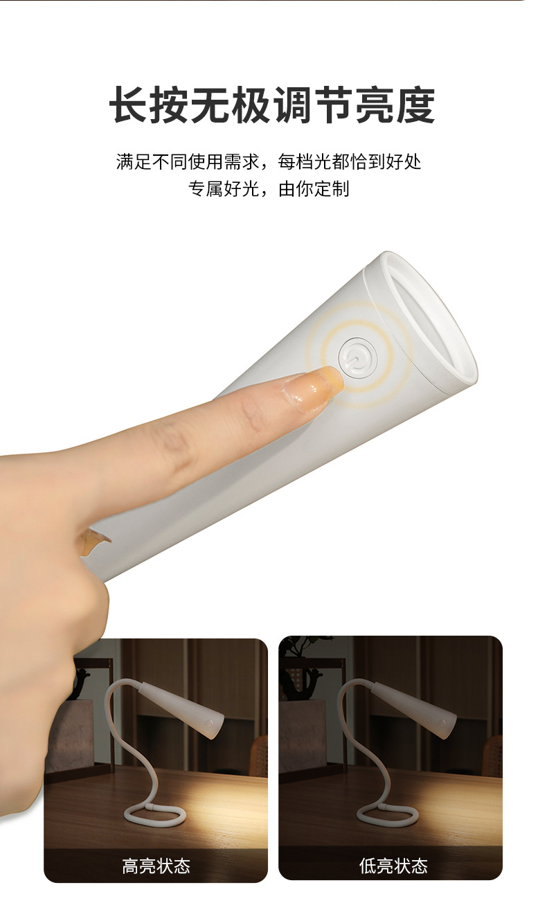 创意台灯充插两用学生宿舍床上用学习阅读软管可弯曲护眼小夜灯 详情3