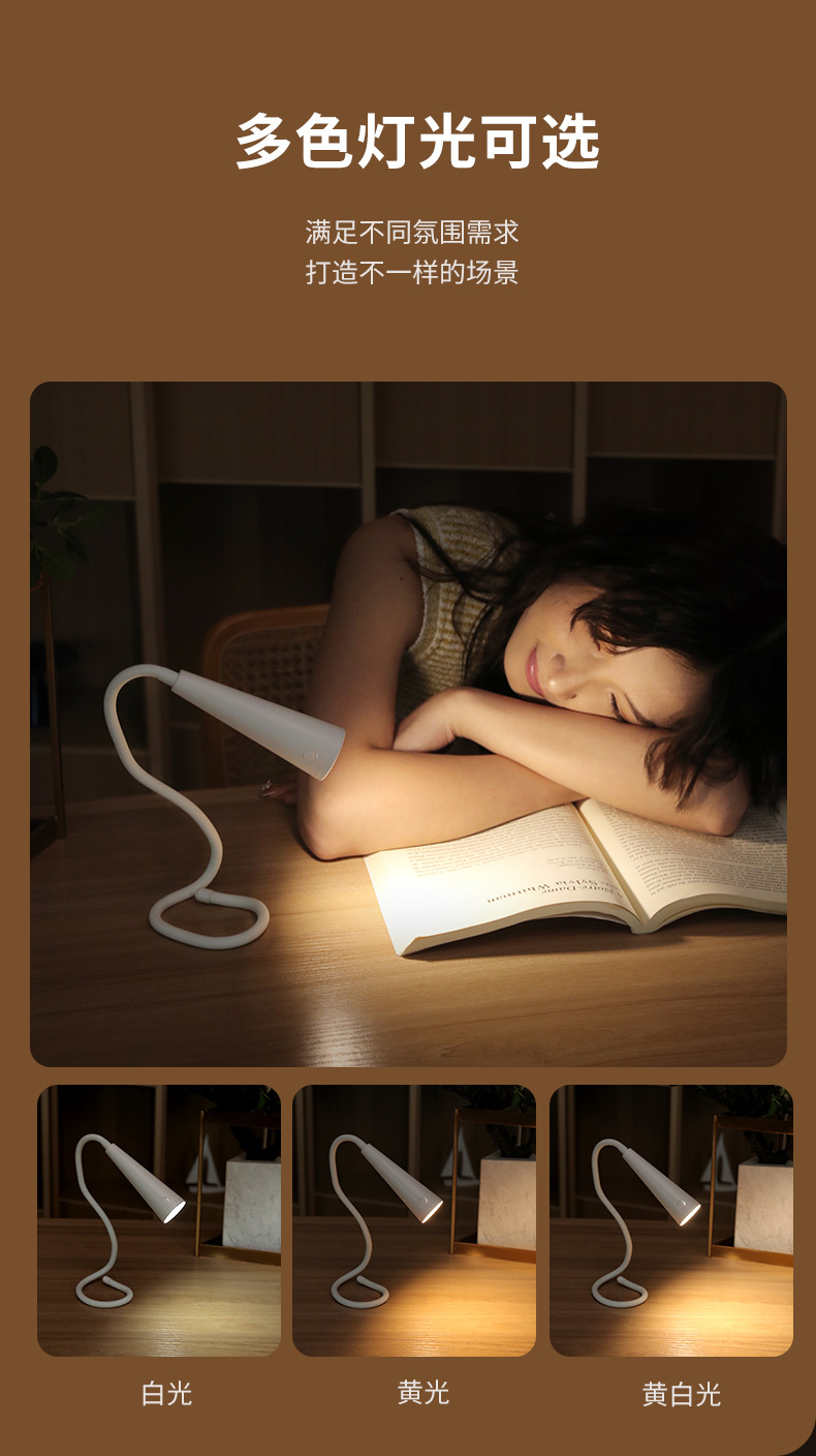 创意台灯充插两用学生宿舍床上用学习阅读软管可弯曲护眼小夜灯 详情4