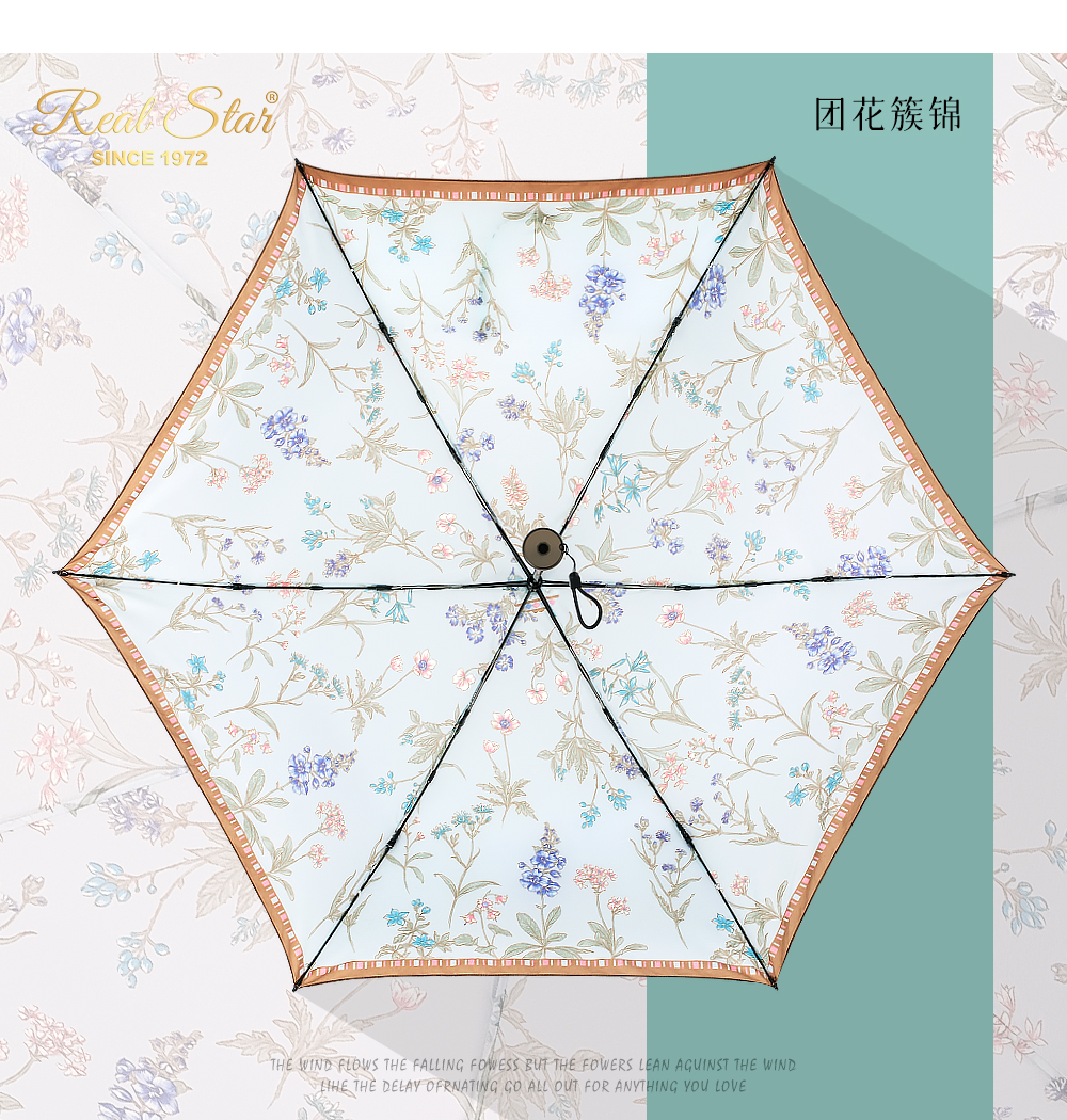 3123国潮风耐用便携雨伞小碎花三折伞超轻女生遮阳防嗮晴雨2用雨伞批发详情15