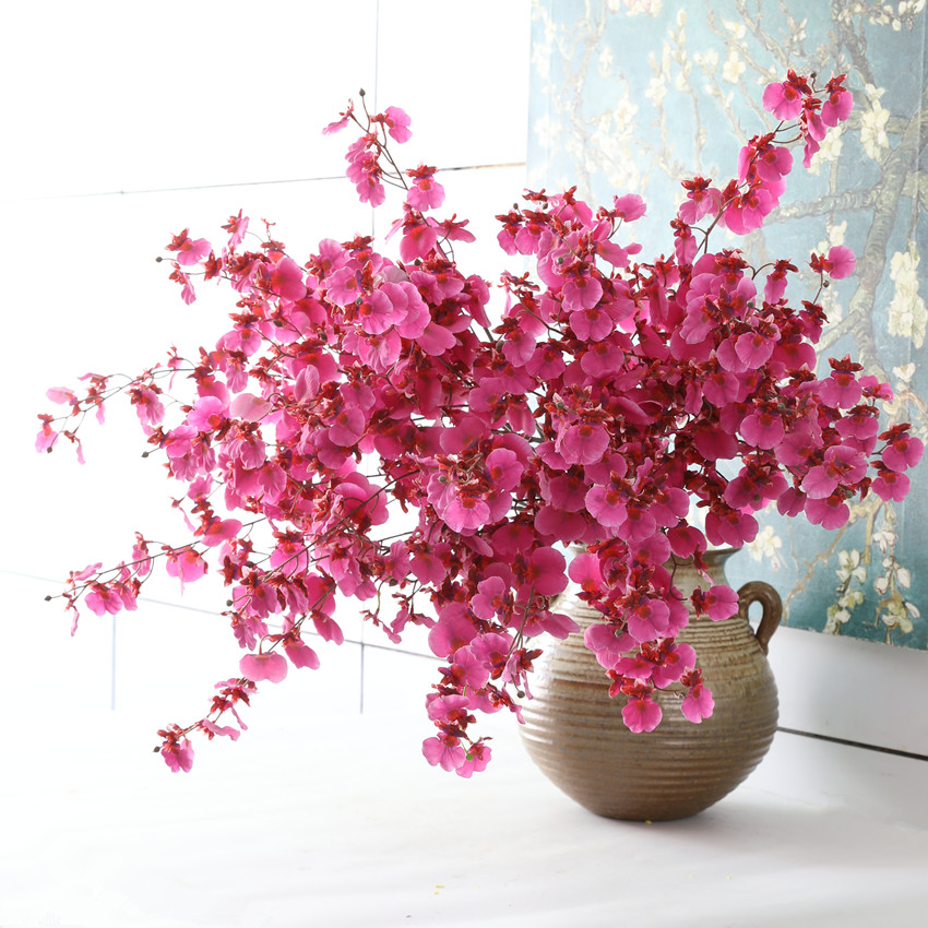 Artificial flowers, silk flowers, simulated flowers, 3D printed colored silk fabric, dancing orchids, artificial flowers, New Year flowers, and oncidium orchids for home decoration and wedding arrangements details Picture